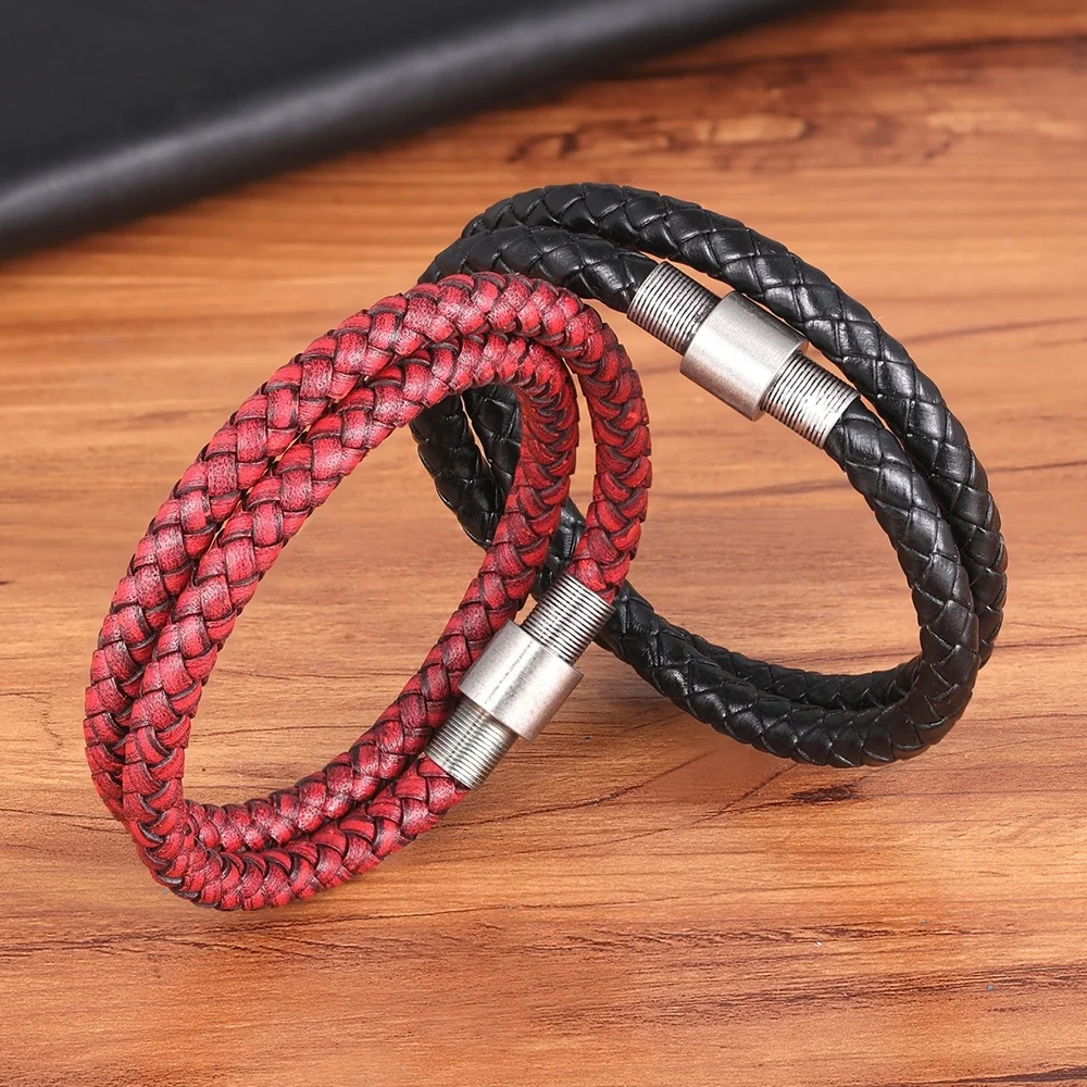 Big Discount Braided Bracelet Stainless Steel Vintage Style Magnet Buckle Men Jewelry Custom Size DIY LOGO Friendship Gift