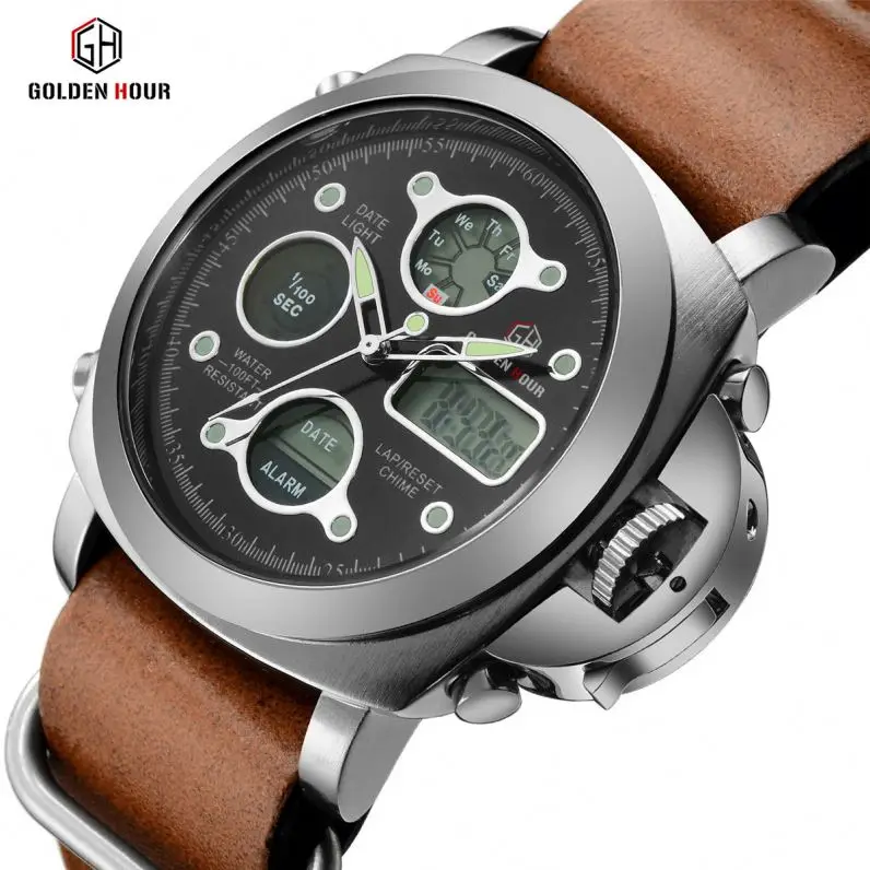 GH-102 кварцевые часы с кожаным ремешком