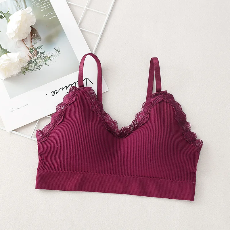 
4075 Ultra Thin Lace bralette crop top Thread harness bralette Push up Removable no wire bra 