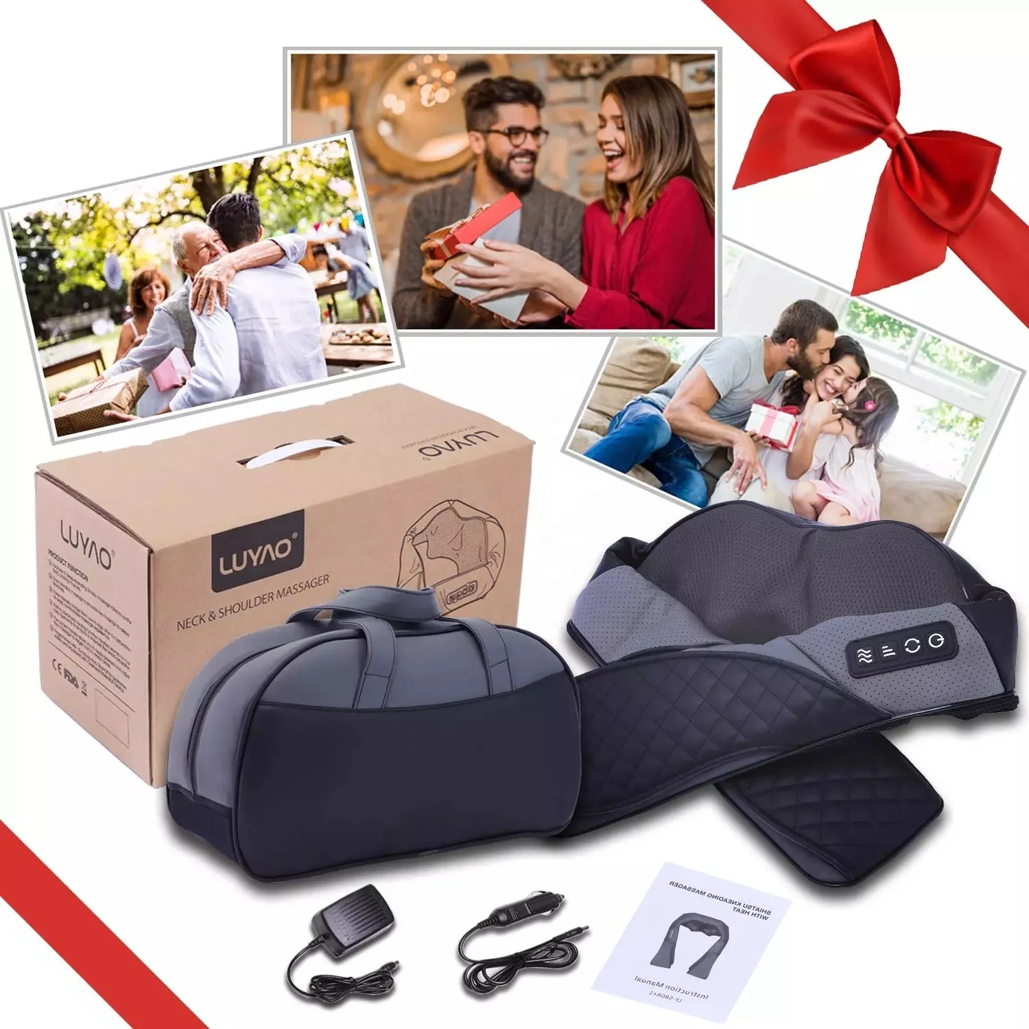 Лидер продаж Amazon, Электрический массажный пояс для снятия боли в спине, шиацу, для шеи, плеч, с подогревом