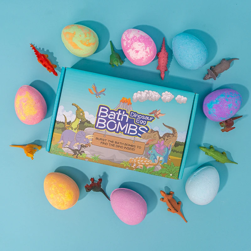 Wholesale Fizzies Bubble Bath Supplies Organic Cbd Cute Dinosaur Egg Bath Bomb With Toys Inside Kids Luxury Skin Care Set