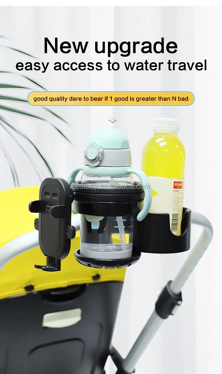 New Design Cup Holder For Stroller Universal Bottle Drink Holder Pram Wheelchair Cup Holder With Phone Slot
