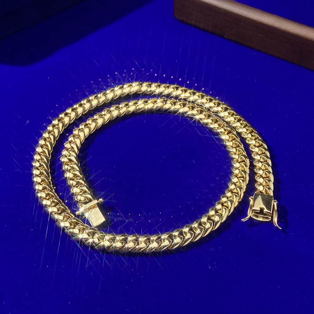 Hip Hop Fine Jewelry 8mm Custom Gold Plated Heavy Miami 8Mm Brass No Stones Cuban Link Chains Necklace For Men
