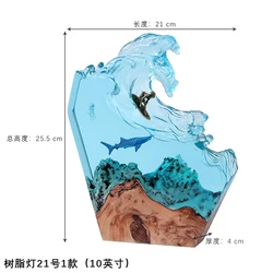 New Design Resin Ocean Surfer Shark Lamp Wooden Resin Crafts Decor Night Light Handmade Home Decoration Light