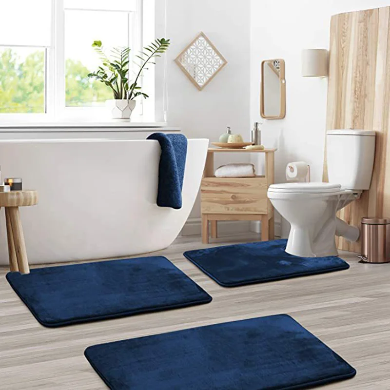 Super Soft Absorbent Dust-Free Foam Bathroom Mats Non Slip Bath Rug Runner for Shower Tub Floors