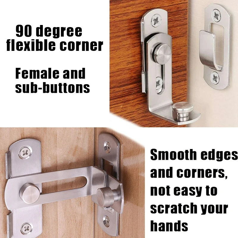 90 Degree Barn Bolt Sliding Stainless Steel Hook Door Lock Latch Window Cabinet Barrel Right Angle Sliding Gate Lock Bolts