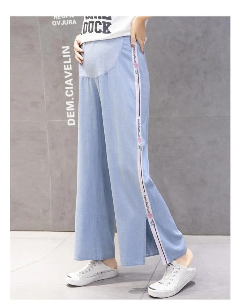 
Wide Leg Loose Maternity Jeans Pregnant Women Spring Summer Adjustable Elastic Waist Cotton Pregnancy Maternity Clothes Trousers 