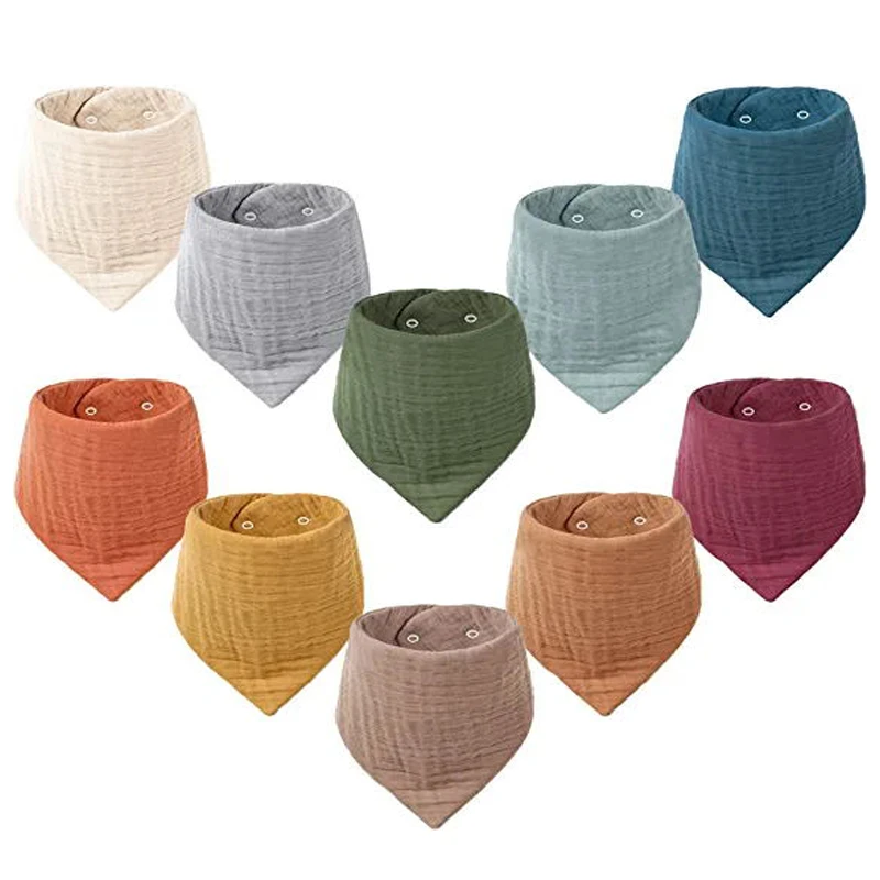 Wholesale Custom Reusable Soft Triangle Button Anti Dirty Saliva Towel Muslin Organic Cotton Bibs Baby Waterproof  Baby Bibs