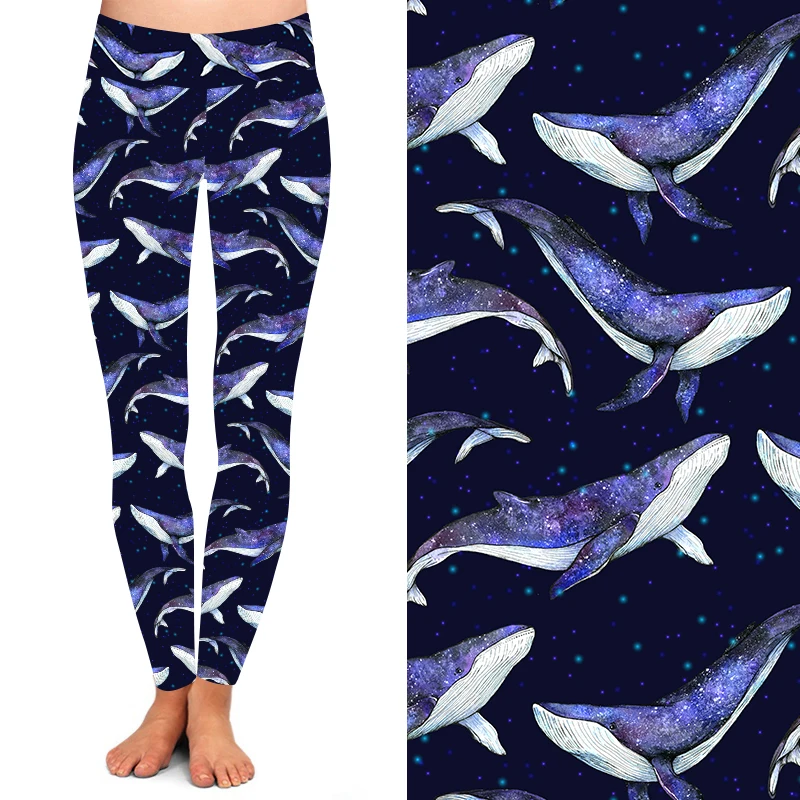 Butter Soft 92% Polyester 8% Spandex 230GSM 3' High Waist purple galaxy whale leggings