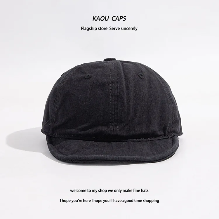 Vintage wash made old short brim solid color five-piece hat with soft top camping baseball cap for men and women