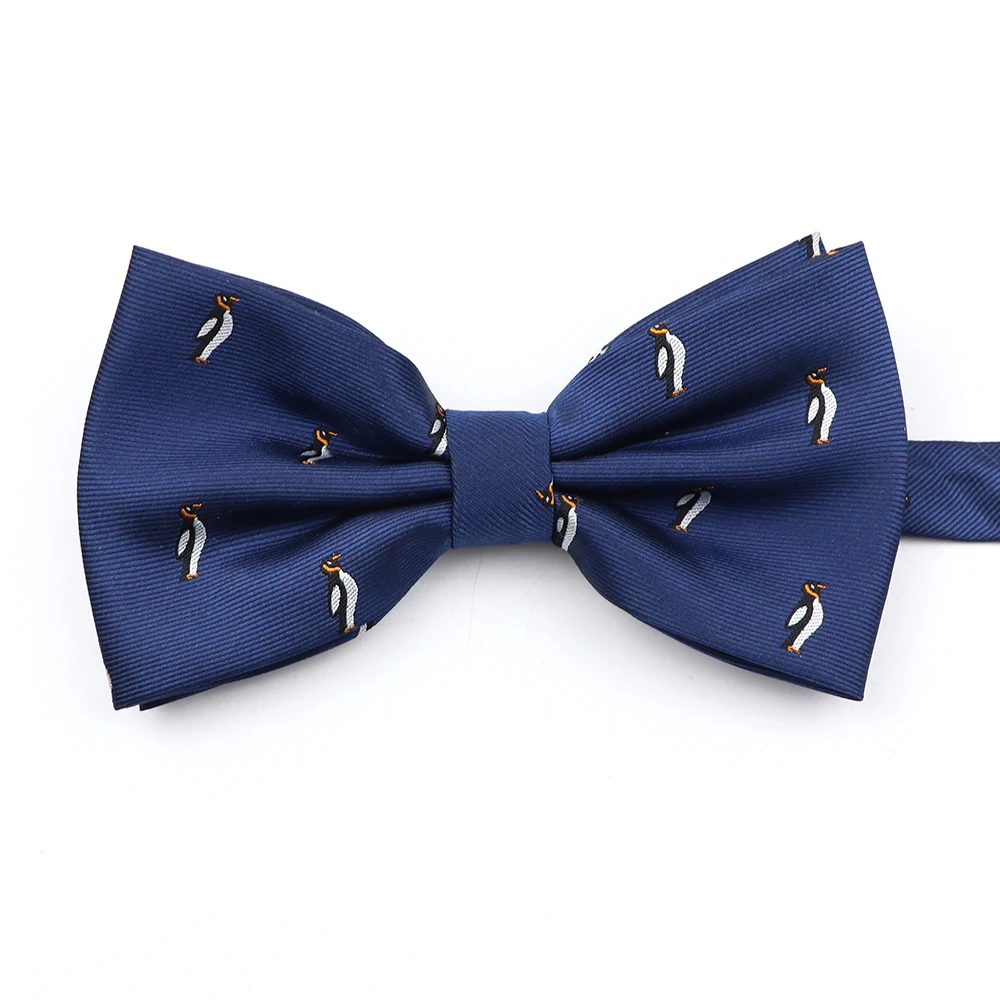 New Men Bow Ties 100% Microfiber Jacquard Woven Blue Cartoon Animal Pattern Bowtie for Party Wedding Festival Family Gift