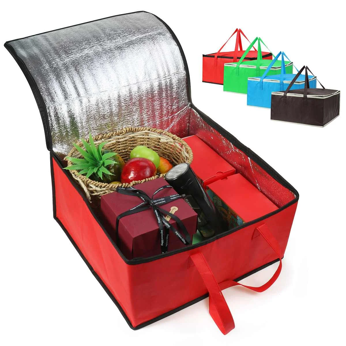 Portable akeaway Red Thermal Cooler Bag Insulated Tote Pizza Bag Delivery Thermal