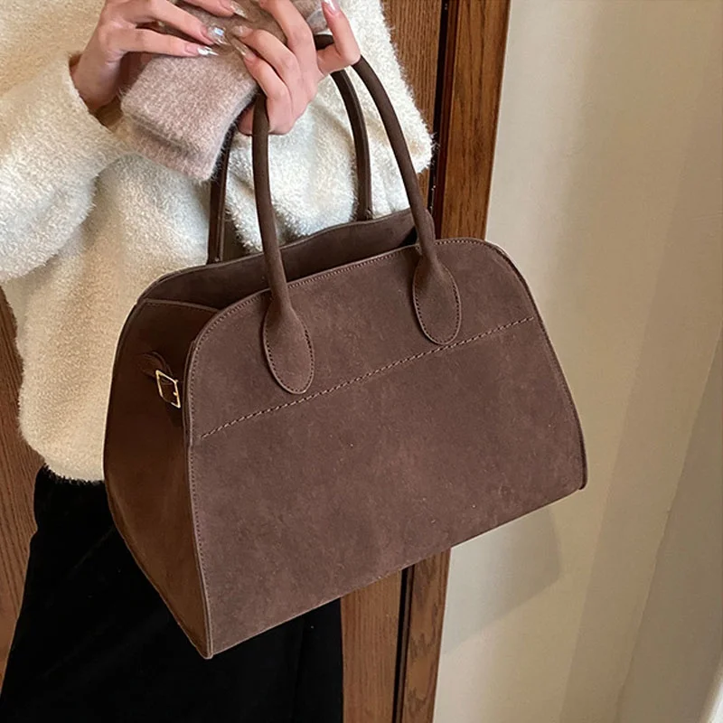 new fashion women suede handbag shoulder bag with two handles and one removable strap