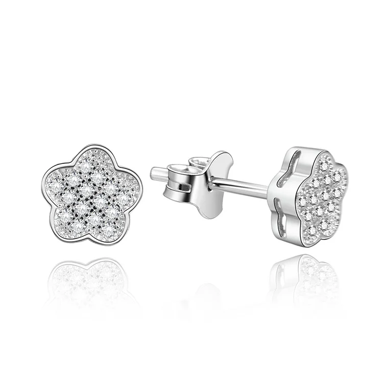 Kids Jewelry 925 Sterling Silver Aaa Cubic Zirconia Earrings Flowers For Girls