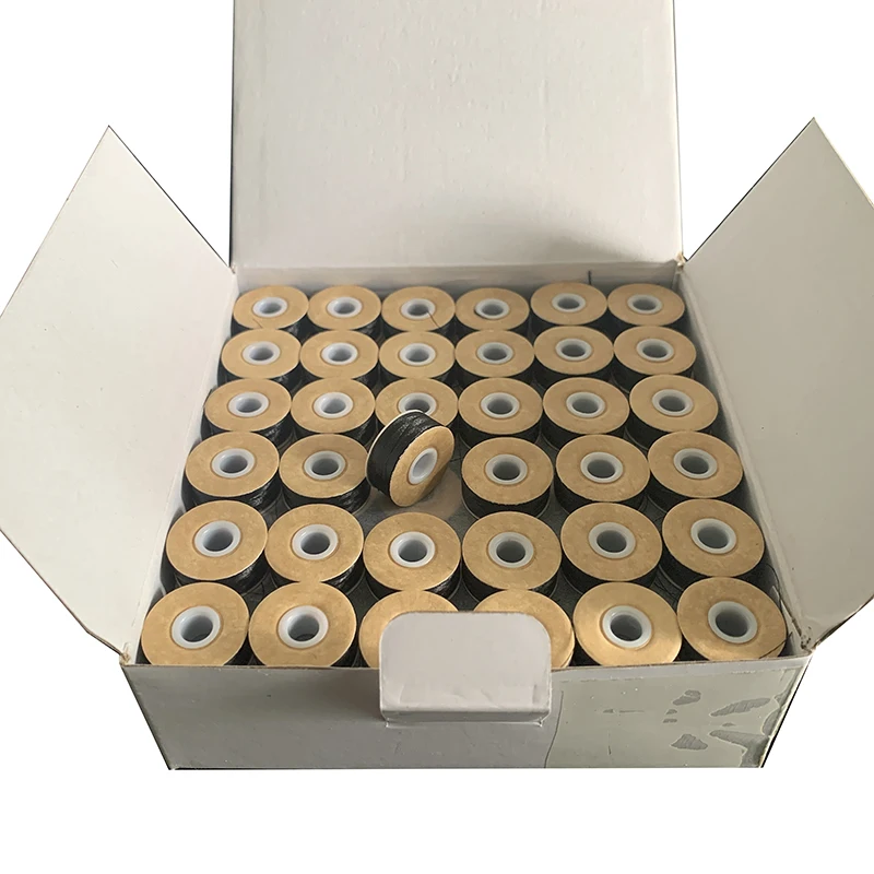 Wholesale 75D/2 Pre-wound Embroidery Bobbins L Style Polyester Side Less Bobbin Thread in Black and White
