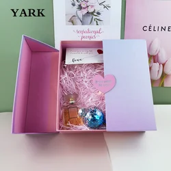 Custom heart shaped gift boxes double open door cosmetic packaging box high set festival ribbon packaging