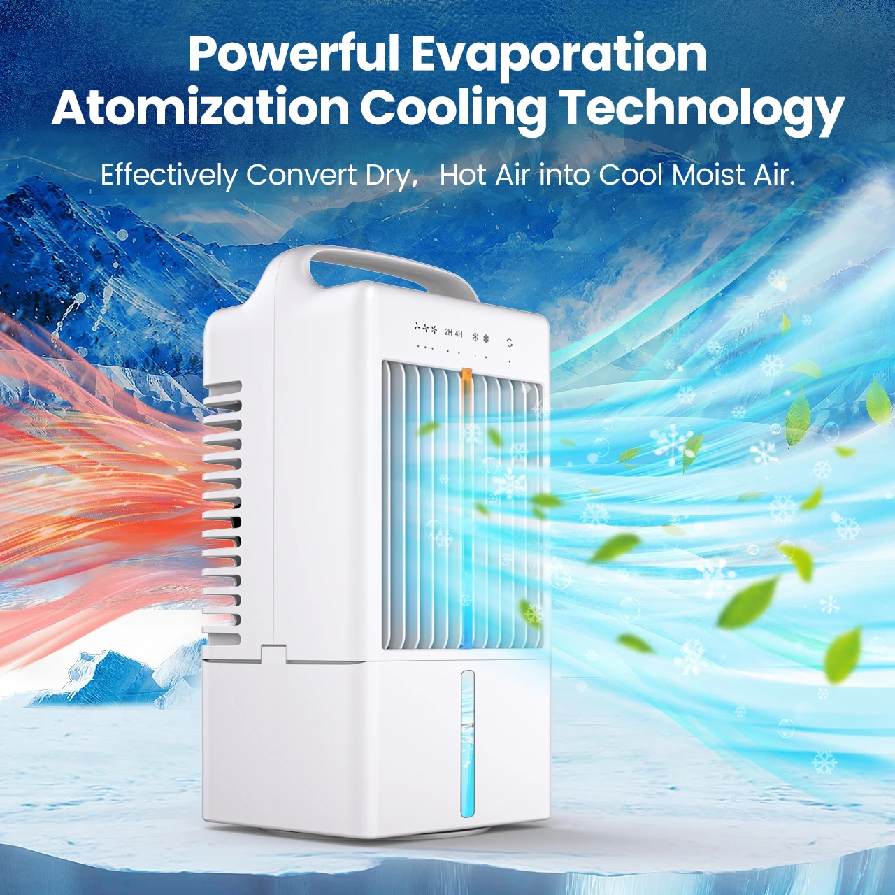 Cross-border Mini Portable Desktop Bedroom Ari Cooler Office Home Air Conditioner Fan with 7 Color Light,2/4H Timer, Rotation