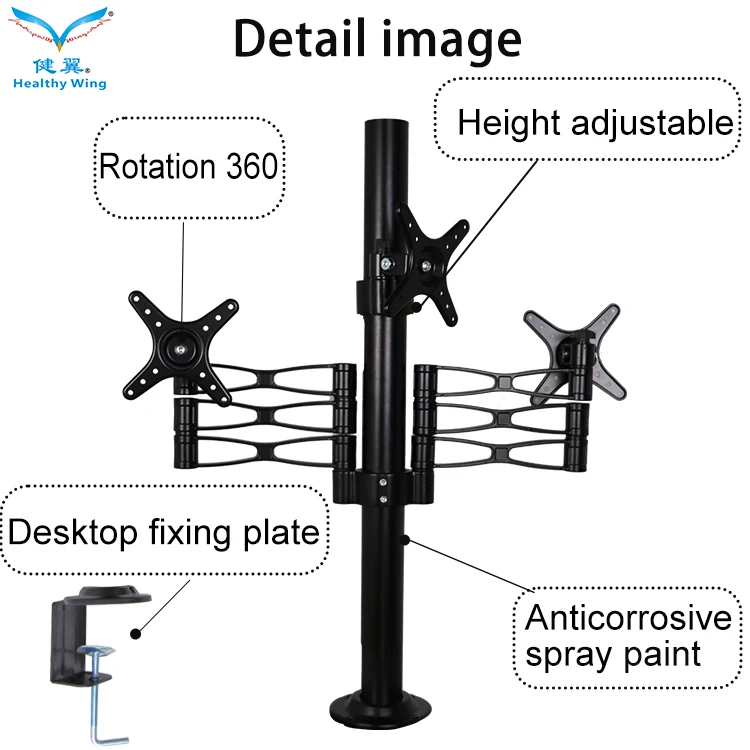 Triple Monitor Mount Desk Stand  Height Adjustable Arms for Three 14'-29' VESA Screens
