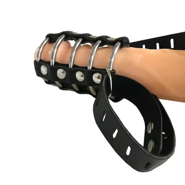 Sm Sex Product Steel Ring Penile Chastity Ring Dermis Leather Sleeve For Male With Copper Locks Bondage