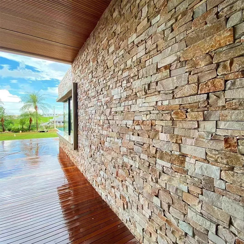 Outoodr Decorative Split Tumble Beige Travertine Culture Stacked Slate Stone For Outside Wall Cladding