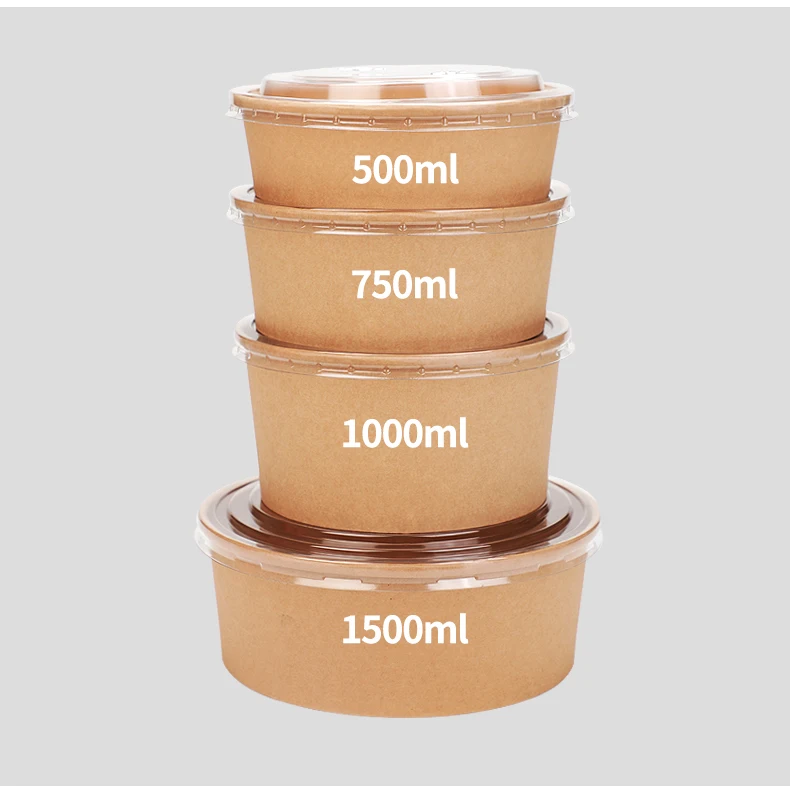 Take away Kraft paper salad bowl food container Customized disposable kraft paper bowl for salad
