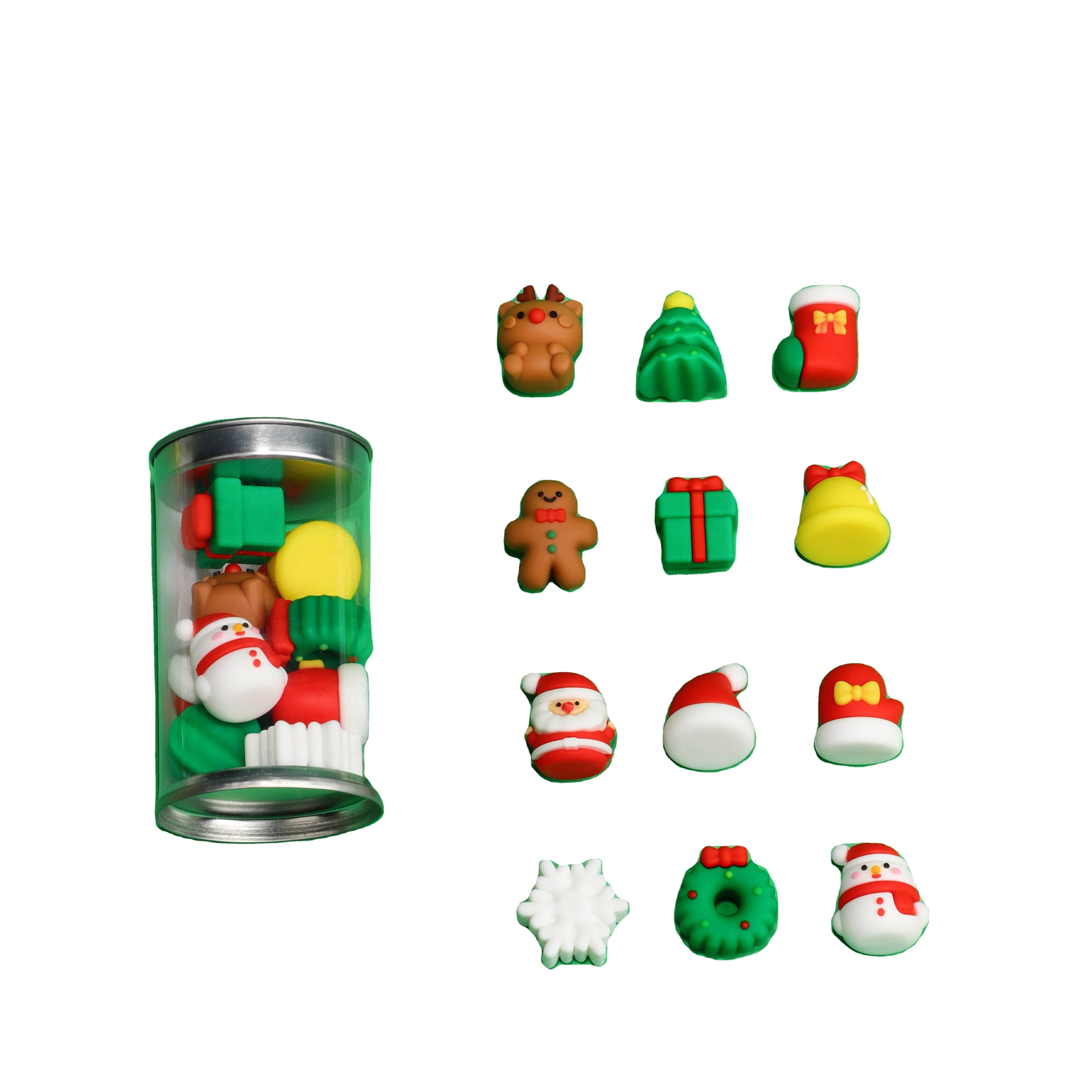 Hot selling Cute Christmas 12 molding  3d kids eraser High quality cartoon fancy kawaii erasers for kids