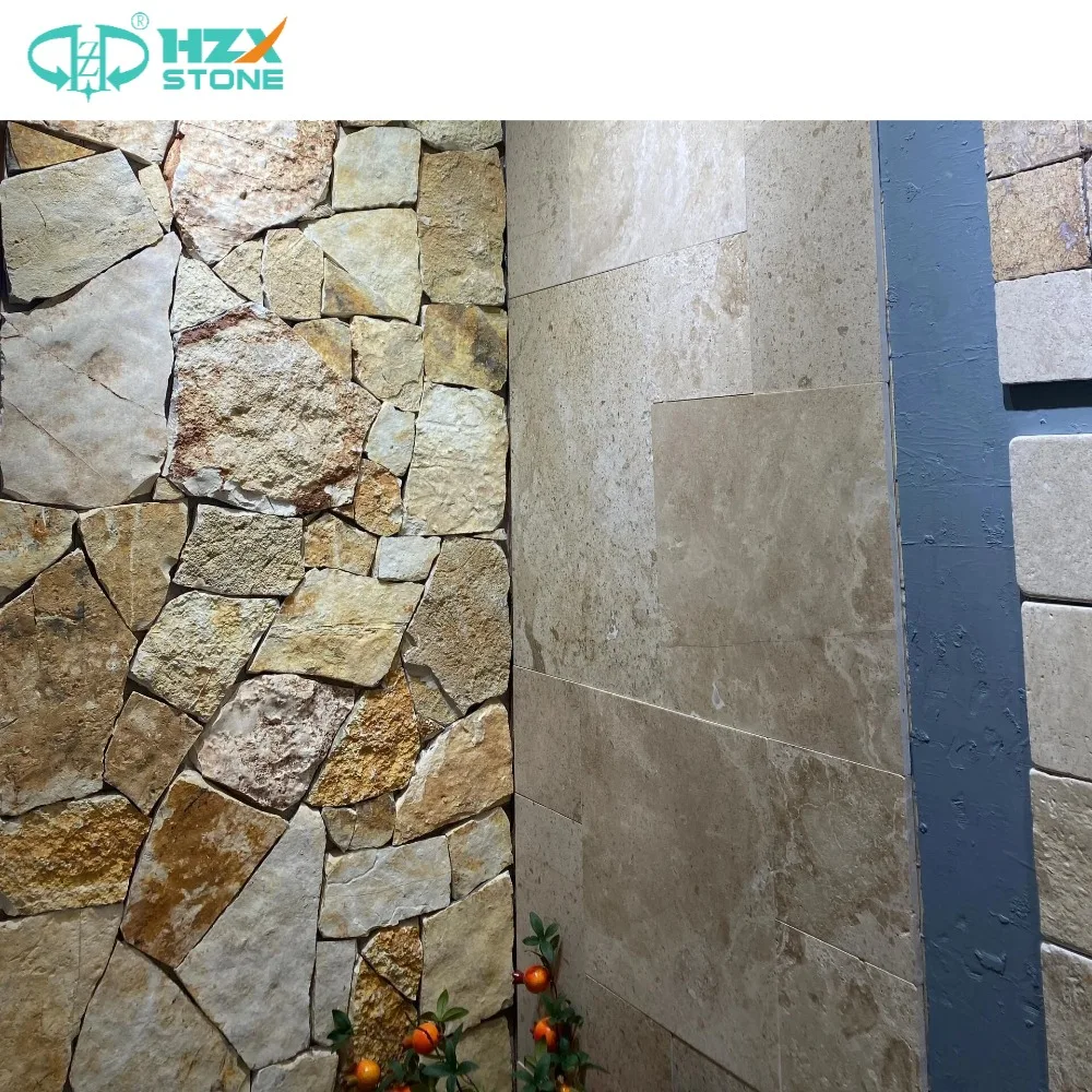 HZX Yellow Color Irregular Shape Stacked Stone Yellow Rock Wall Stone