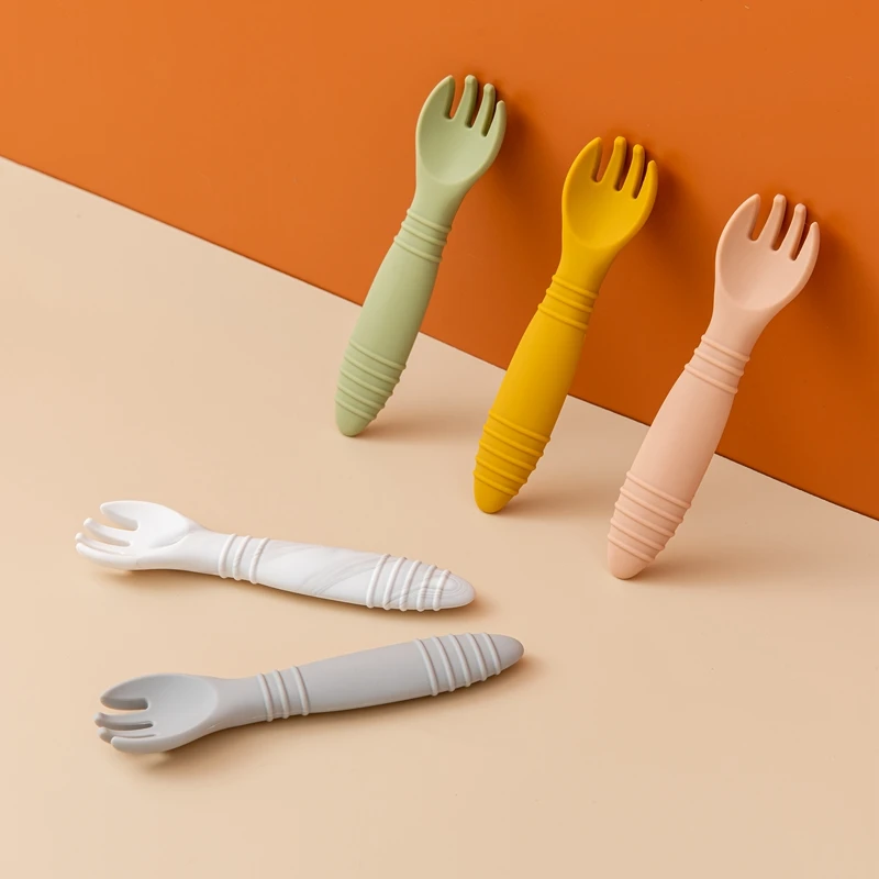 New Silicone Threaded Fork Baby Products Environmentally Friendly Edible Material Silicone Fork