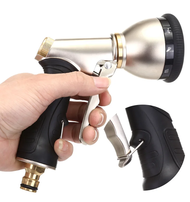 2022 Hot Sale Metal Material Multifunction Garden Hose Nozzle Spray Trigger 9 Patterns Garden Water Gun