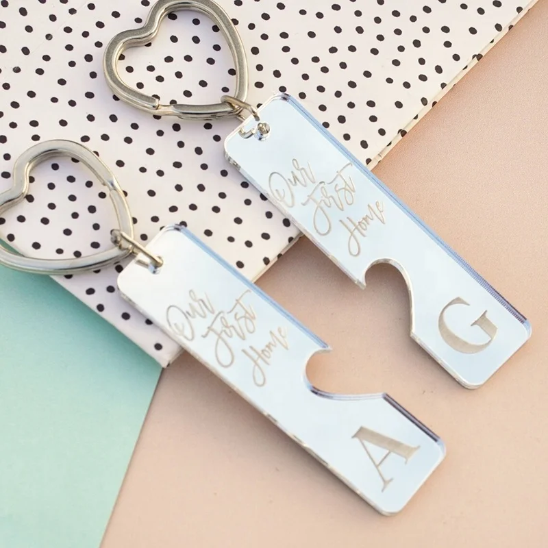 Personalised Acrylic Keyring Our First Home Ornament Gift Heart Keyring for Couples Valentines Keepsake Husband Wife Anniversary