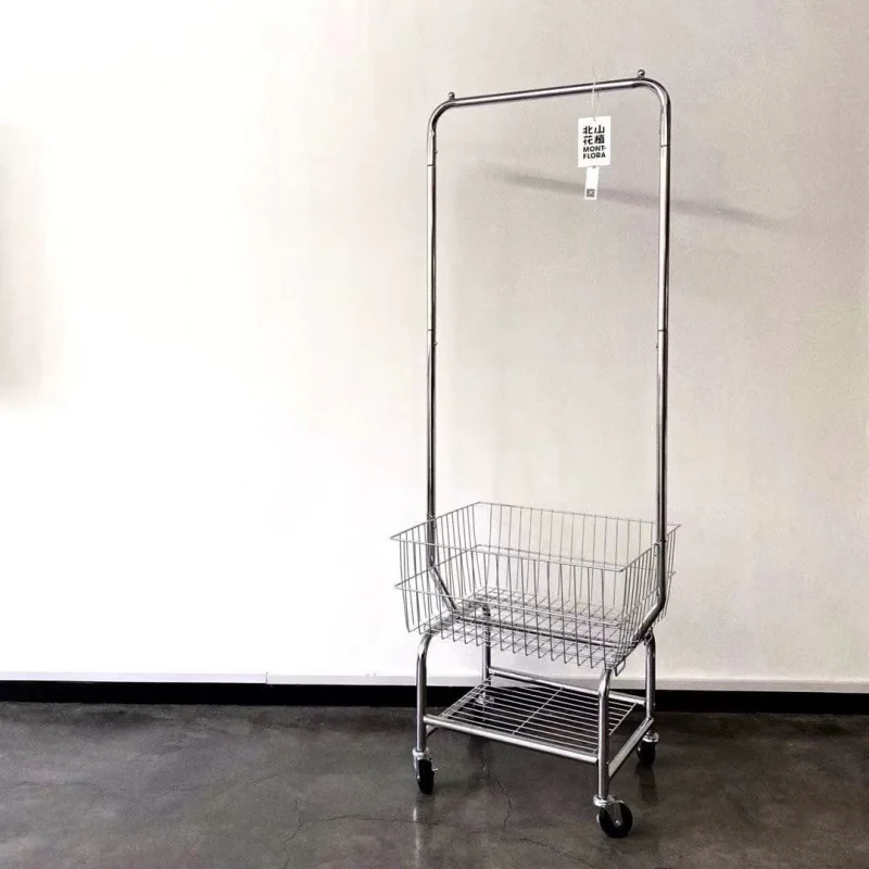 Simple stainless steel clothes hanger double-layerlow-priced mobile cloth clothes hanger wardrobebathroom storage clothing store