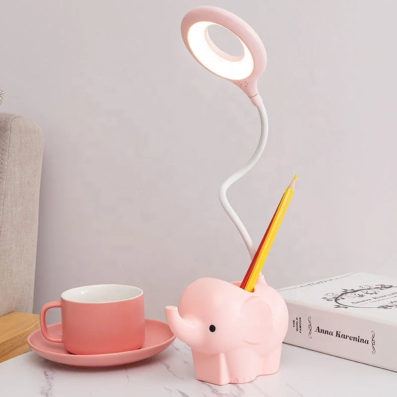 Creative Elephant Animal Led Table Lamp Charging Plug-In Dual-Use Three-Color Temperature Adjustable Learning Table Lamp