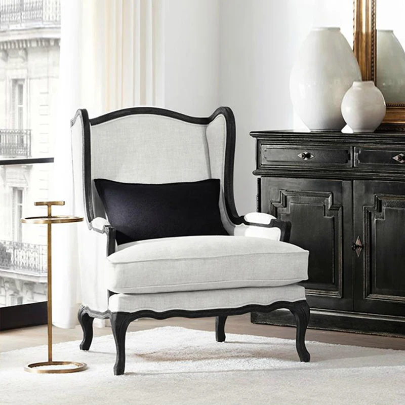 American solid wood sofa chair living room balcony Oak retro high back tiger chair leisure soft bag single sofa customization