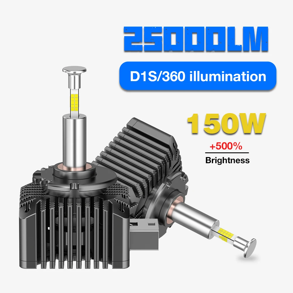 Brightest D1S D1RLED Headlight Bulbs 150w 25000lm High and Low Beam Xenon HID Replacement Lights