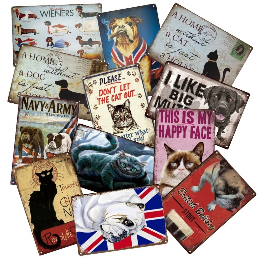 Cat Dog Rules Custom Name Plates New Design Customized Poster Hero Tin  Poster Open Signs For Room Garage