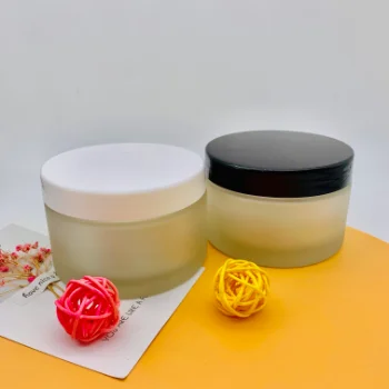 Wholesale 200g High Quality Clear Frosted Cosmetic Cream  Glass Jars with Bamboo Lid