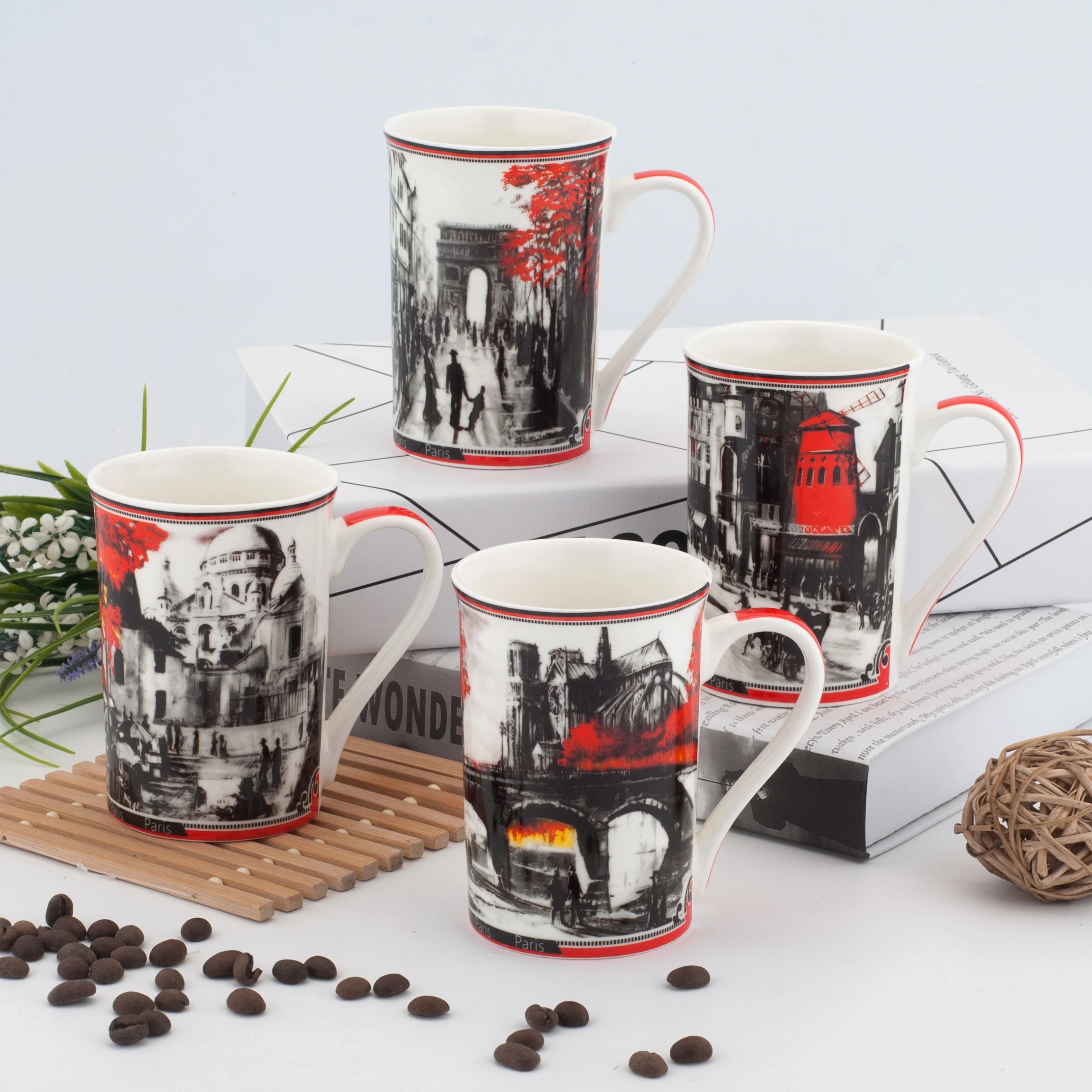 Customized Printed Modern Factory Full Decal Cheap Bulk Ceramic Cup Mugs Coffee Tea Sets