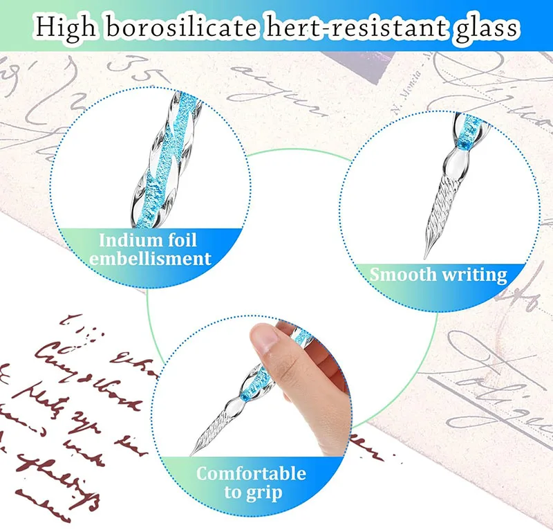Meihui Art 13pcs Glass Dip Pen Crystal Pen Retro Carving Glass Pen for Signatures Gift Cards Writing Calligraphy