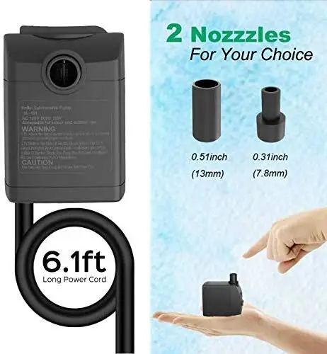 US CUL 530GPH High Lift 45W Water Recycling Multi Function Submersible Aquarium Water Pond Pump