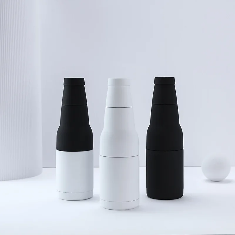 2022 New 12oz 2 in 1 Double Walled Stainless Steel Vacuum Insulated Beer Can Soda Beverage Bottle Cooler Insulator with Opener