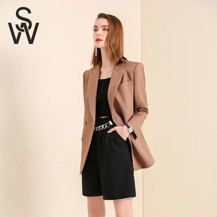 Leisure High Quality coffee color Casual Lady Woman Blazer