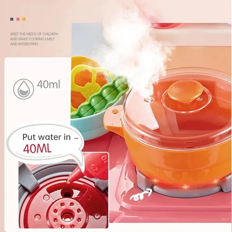 63cm children cooking toy simulation kitchen pretend play set kids mist spray faucet sink toy kitchen play set with lights&sound