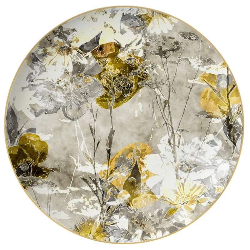 European Floral Style Bone China Tableware for Wedding Table Decoration Colorful Oil Painting Retro Design Ceramic Charger Plate