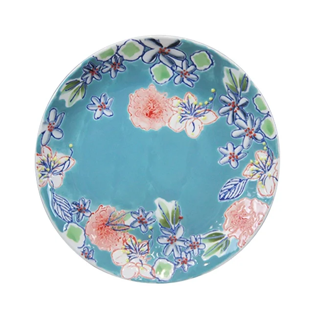 Оптовая продажа синих керамических столовых тарелок для салата