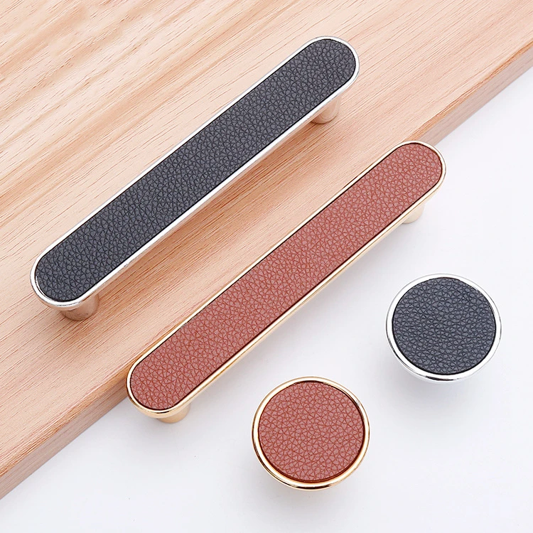 Drawer Cabinet Knobs Kitchen Door Handle Cupboard Wardrobe Pull Handles Brass Leather Furniture Handles