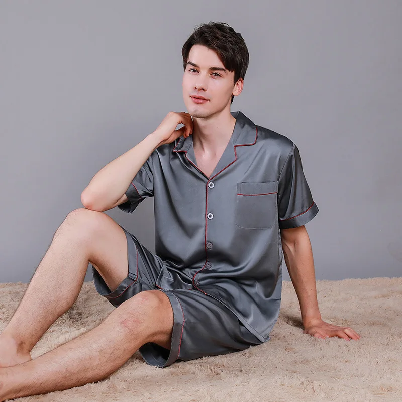 
OEM/ODM Satin Silk Pajamas Shorts Male Pajama Set Soft Nightgown for Men 