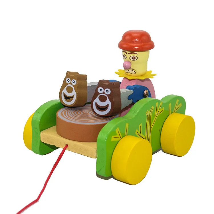 Wholesale Eco-freindly Pull Toy Car Wooden Early Educational Toddler Walking Learning Wooden Toy Car