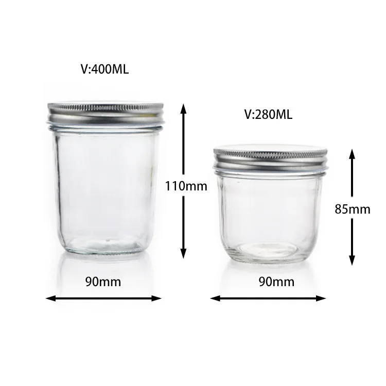 Factory custom clear glass storage jar Caviar glass Sloppy Joe Mason jar with aluminum lid glass jar