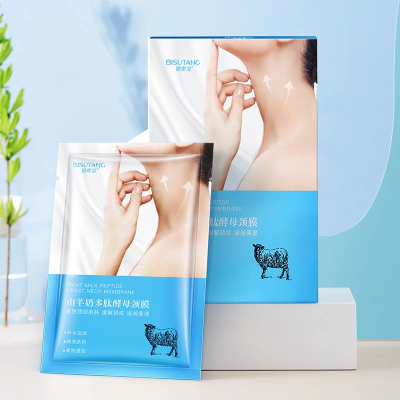 Bisutang Neck Lifting Mask Private Label Goat Milk Peptide Yeast Anti Aging Wrinkle Neck Sheet Face Mask
