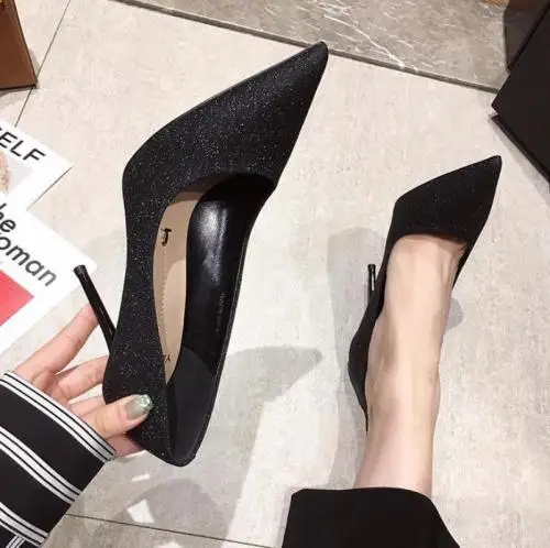 PU Leather stiletto heels Low Cut High Heels Pumps wedding shoes pointed toe Rubber  651765